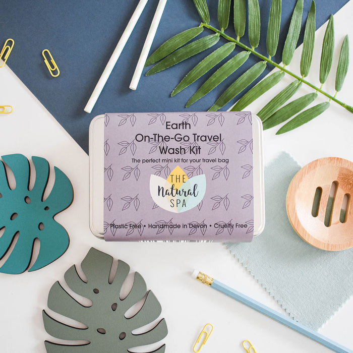 earth on the go travel was kit, gift set, travel tin, travel-sized, hand luggage, solid toiletries, plastic-free, vegan