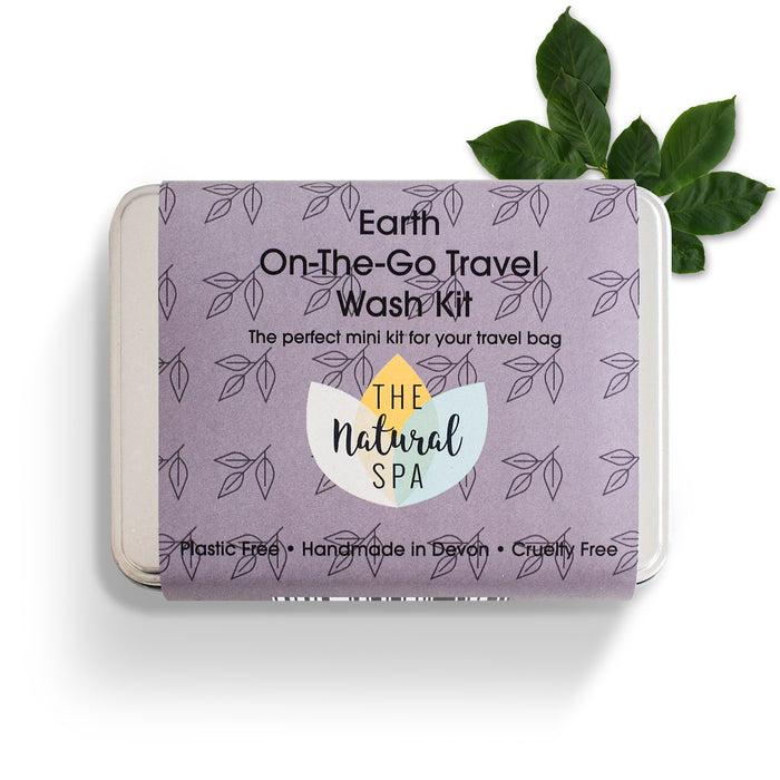 earth on the go travel was kit, gift set, travel tin, travel-sized, hand luggage, solid toiletries, plastic-free, vegan