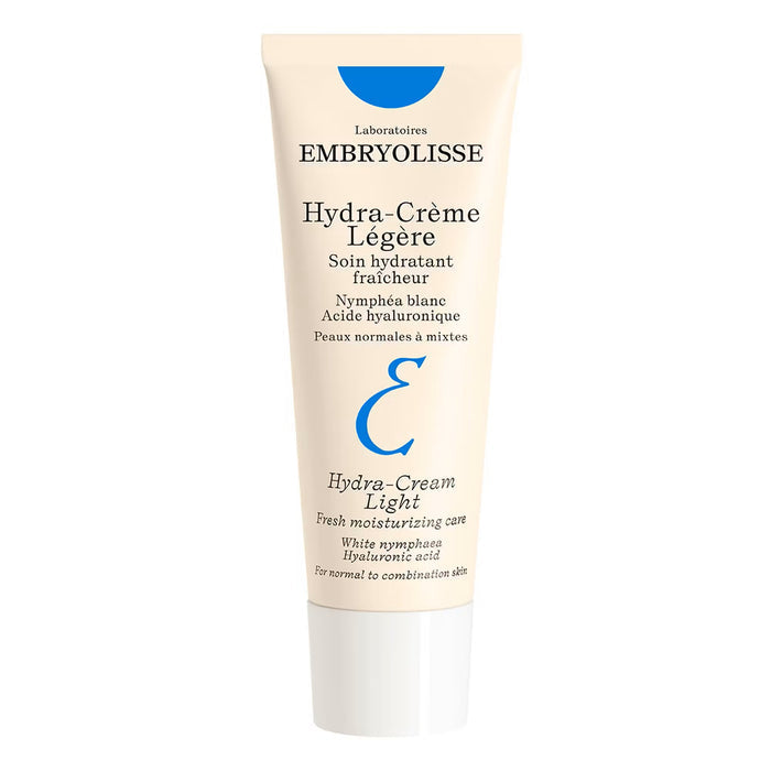 Embryolisse Hydra-Cream Light 40ml with White Nymphaea and Hyaluronic Acid, moisturizing facial cream in a white jar