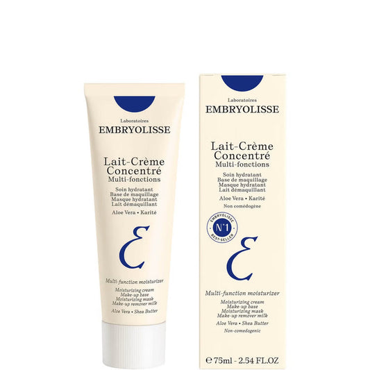 Embryolisse Lait-Crème Concentré multi-purpose moisturizer in a 75ml tube, smooth creamy texture, ideal for nourishing skin.
