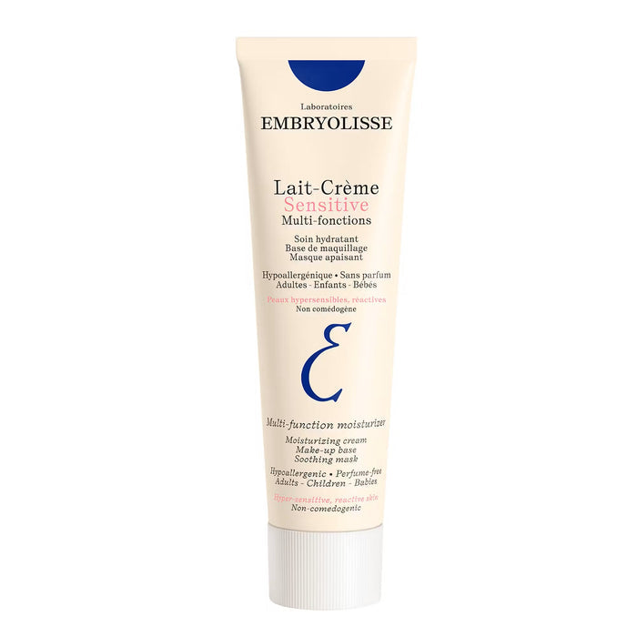Embryolisse LLait-Crème Sensitive 100ml, soothing moisturizer in a white tube with blue accents, suitable for sensitive skin.
