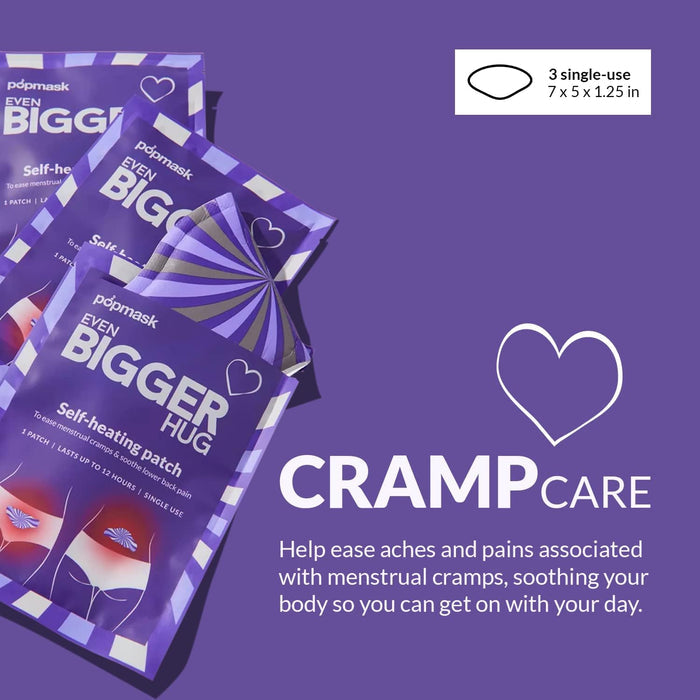 Even Bigger Hug - 3 pack | Popmask self-heating patches for menstrual cramp care, designed to ease aches and soothe the body with single-use pain relief.
