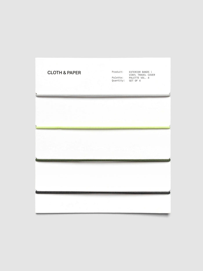 Set of four exterior elastic cover bands—grey, green, and black—on packaging card.