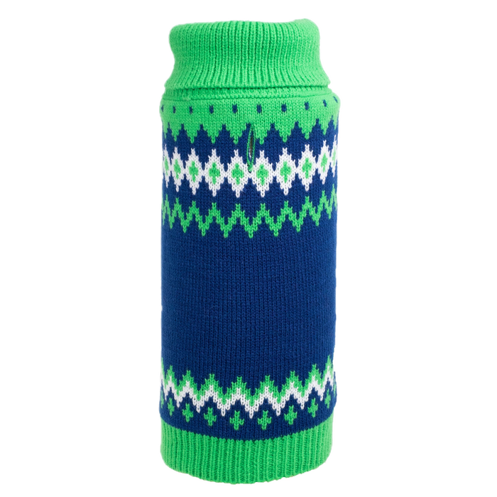 PINK-CHUNKY-KNIT-FAIRISLE-GREEN-TURTLENECK-DOG-SWEATER
