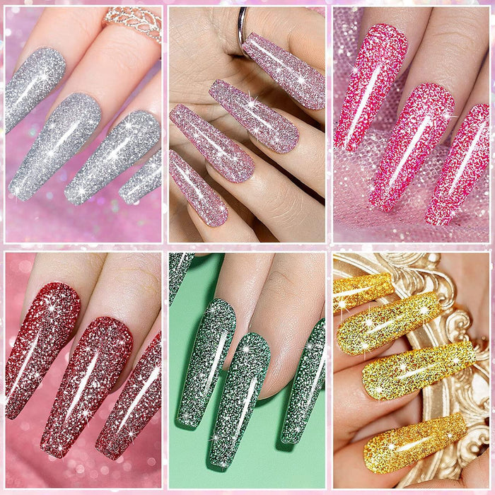 Ultra-dense diamond glitter gel polish manicure coffin nails silver pink fuchsia wine emerald gold sparkle 21 days lasting