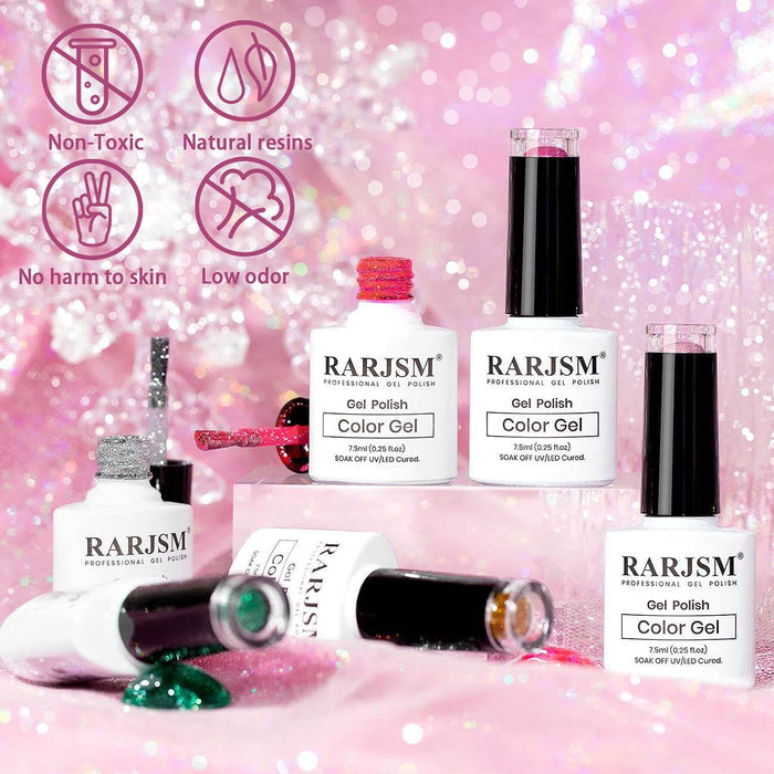 RARJSM ® 6 Colors Explosion Diamond Reflective Glitter Nail Gel Set| 7.5ml 6pcs