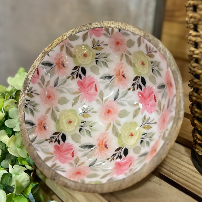 Floral Lined Wooden Bowl