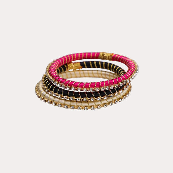 Crystal Silk Thread Wrap Malia Midi Bangle Set | BuDhaGirl