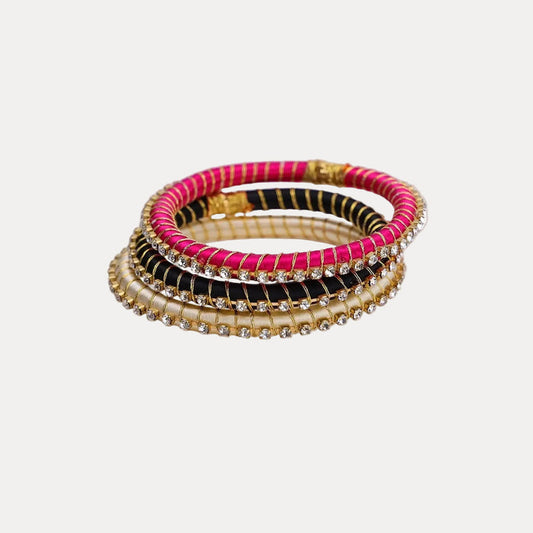 Crystal Silk Thread Wrap Malia Midi Bangle Set | BuDhaGirl