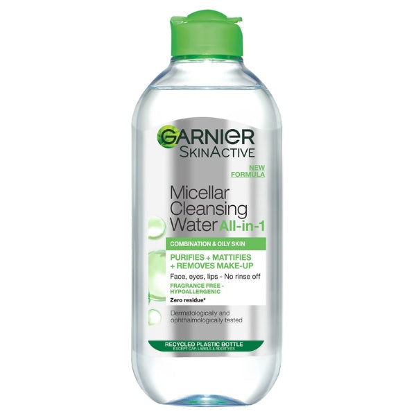 Garnier Micellar Water. All in 1. Purify, mattifies and removes makeup.