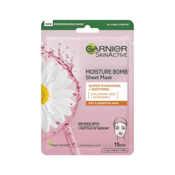 Garnier Moisture Bomb Camomile Hydrating Face Sheet Mask for Dry and Sensitive Skin