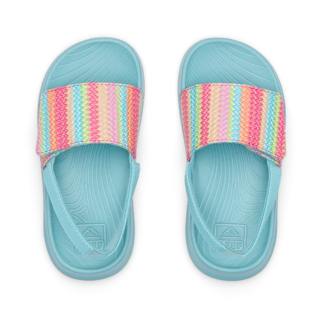 Reef Girls Little Salty Slide footbed and strap detail close-up