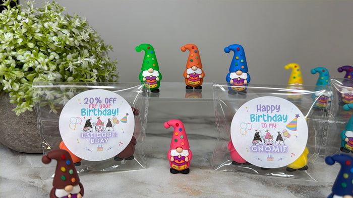 Gnome Figurines  - Birthday Assortment (3 pack) - 20% Off Sticker