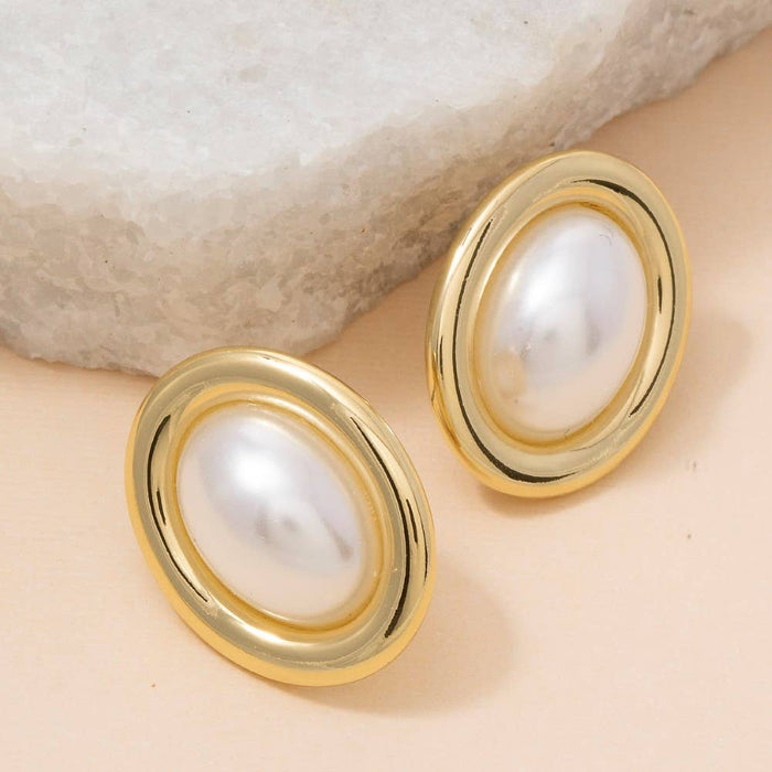 Gold Dipped Vintage Oval Pearl Stud Earrings