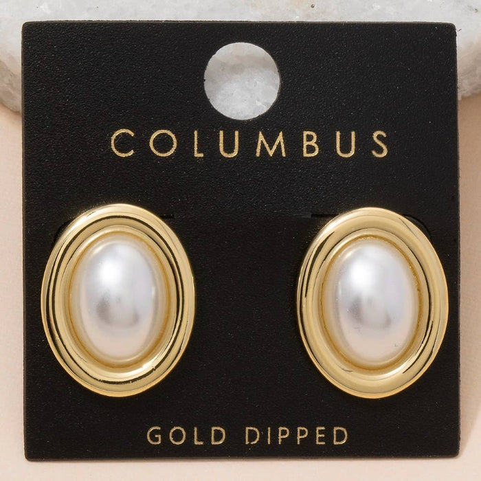 Gold Dipped Vintage Oval Pearl Stud Earrings