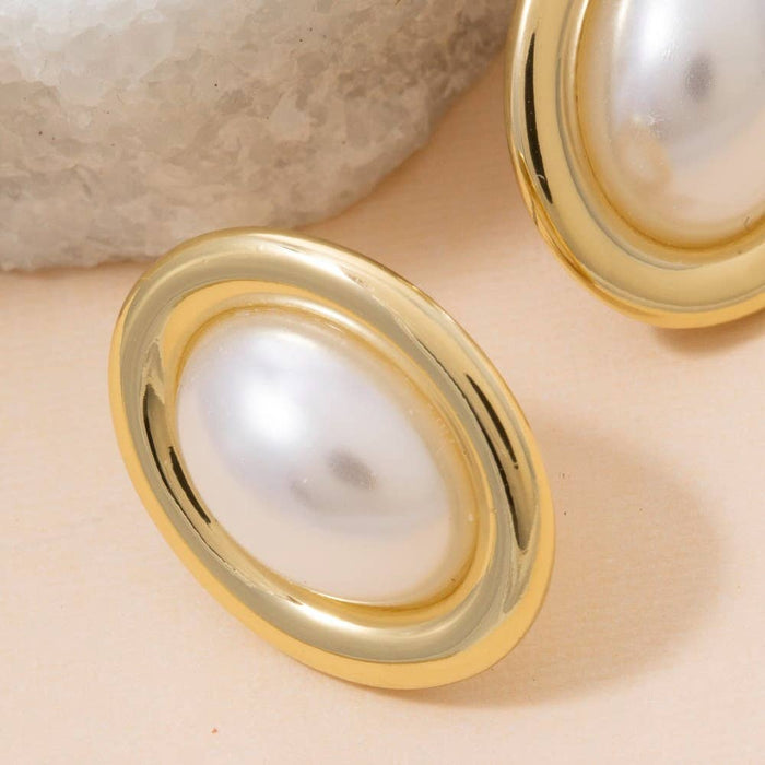 Gold Dipped Vintage Oval Pearl Stud Earrings