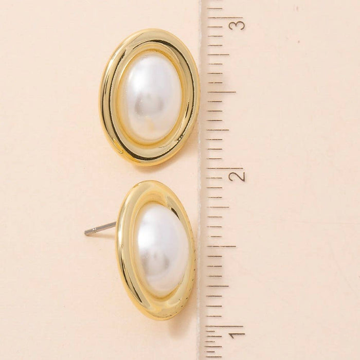 Gold Dipped Vintage Oval Pearl Stud Earrings