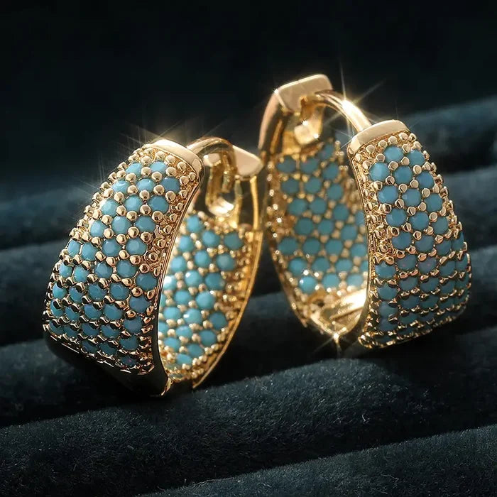 Gold hoop earrings with turquoise beads | Gold