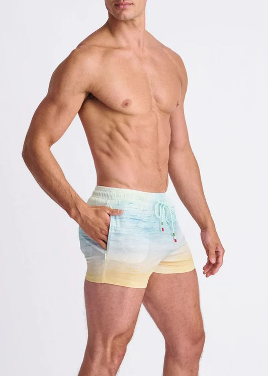 Gold/Blue Coast 2.5" Inseam Printed Swim Shorts W/ Mesh Lining PM-6002-64