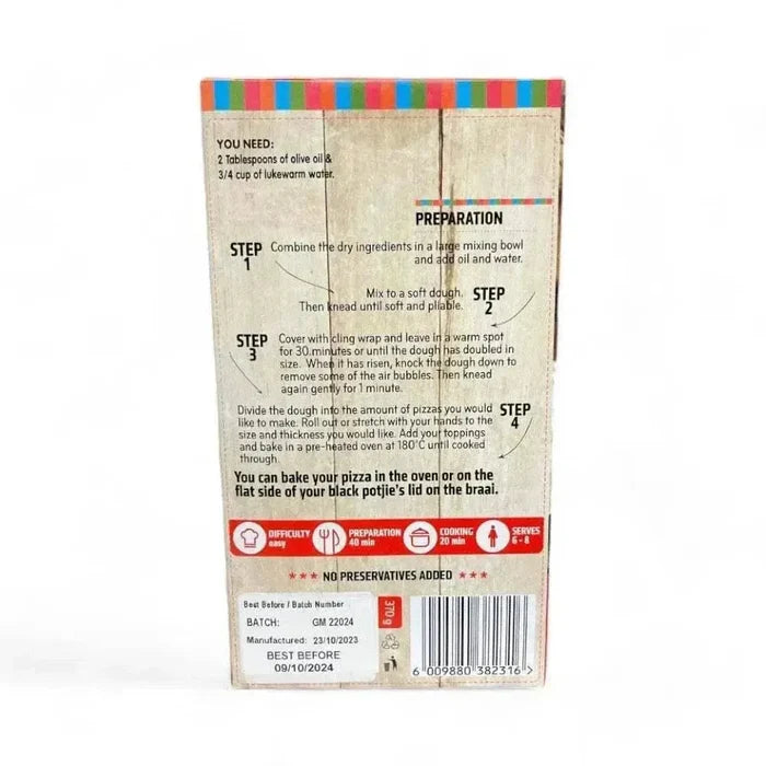 Gourmet Cravings Stone Ground Pizza Dough Original 370g package for homemade crispy, chewy pizza crusts