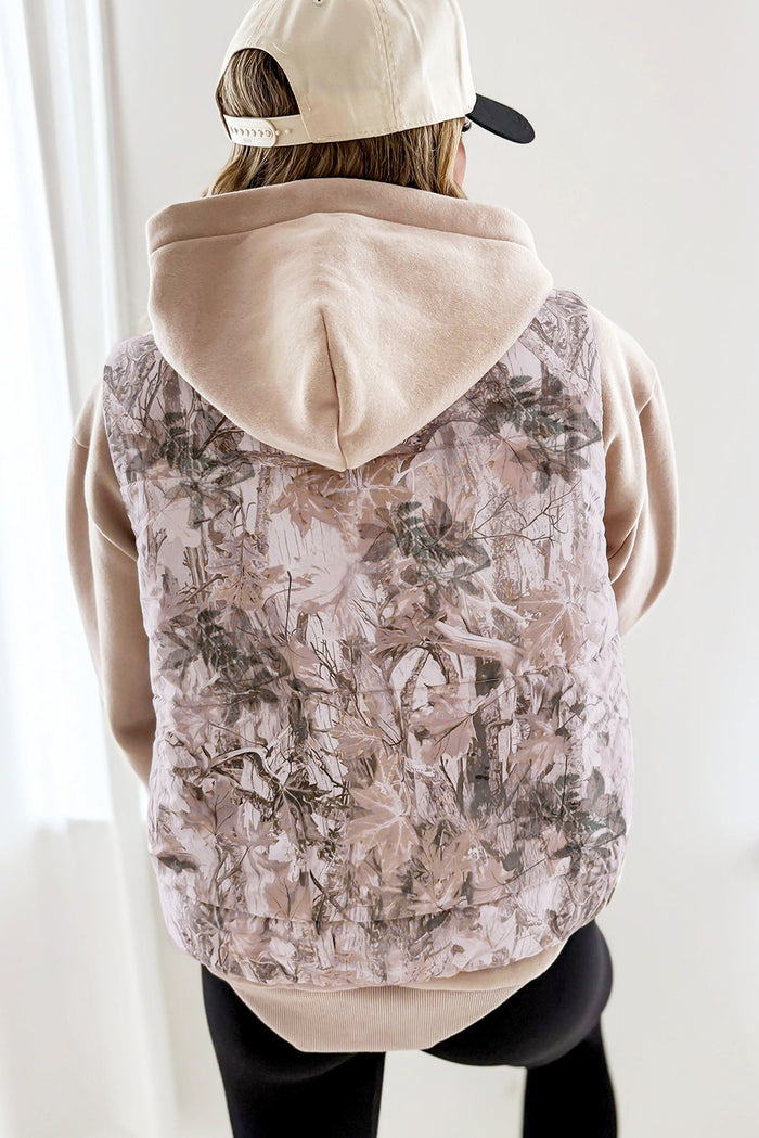 Gray Camo Leaf Print Winter Puffer Vest