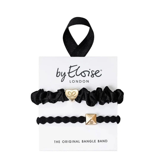 Hair/ Wrist Band Set - Gold & Black - 2pcs
