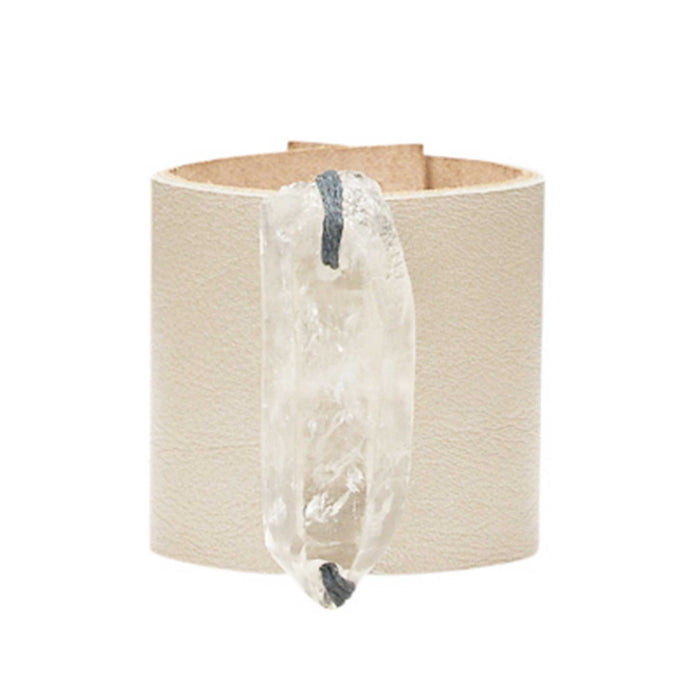 HANDCRAFTED CUFF - ROSE GOLD LEATHER WITH QUARTZ AGATE - 6CMROQU