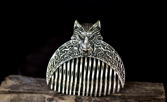vkngjewelry Comb Handcrafted Wolf Solid Brass Beard Comb