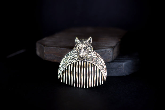 vkngjewelry Comb Handcrafted Wolf Solid Brass Beard Comb
