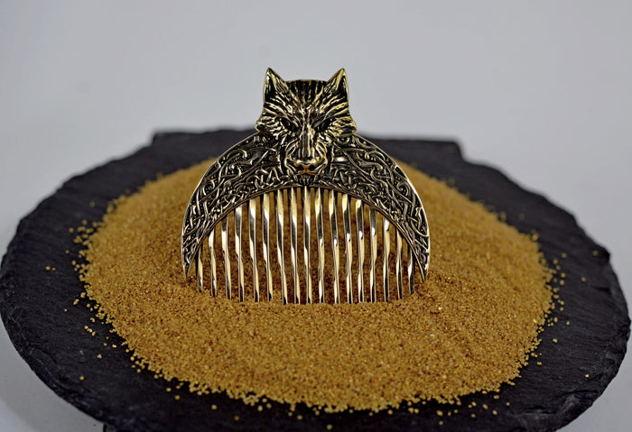 vkngjewelry Comb Handcrafted Wolf Solid Brass Beard Comb