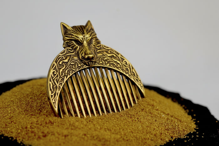 vkngjewelry Comb Handcrafted Wolf Solid Brass Beard Comb