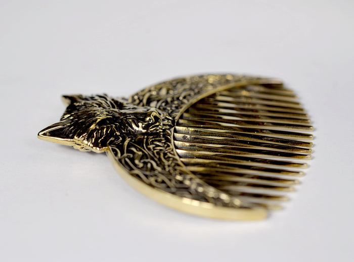 vkngjewelry Comb Handcrafted Wolf Solid Brass Beard Comb