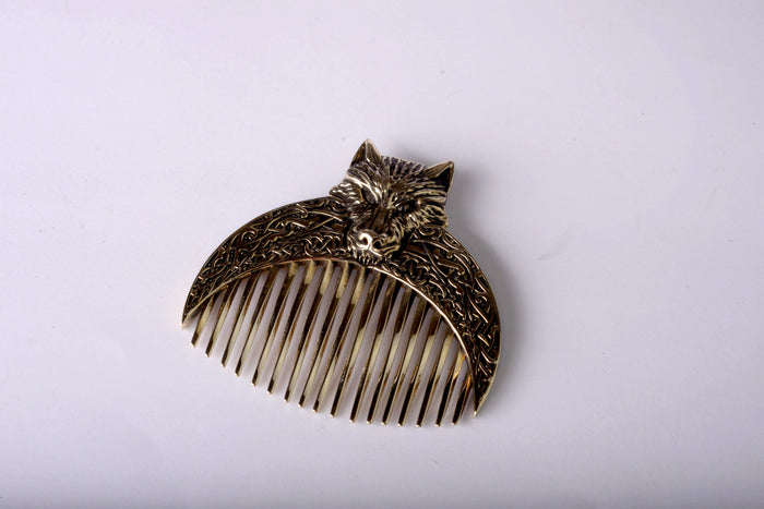 vkngjewelry Comb Handcrafted Wolf Solid Brass Beard Comb