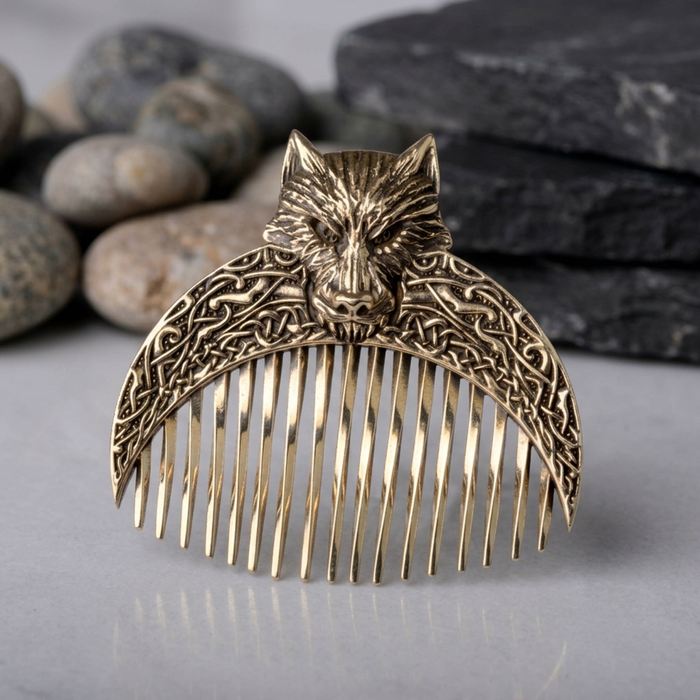vkngjewelry Comb Handcrafted Wolf Solid Brass Beard Comb