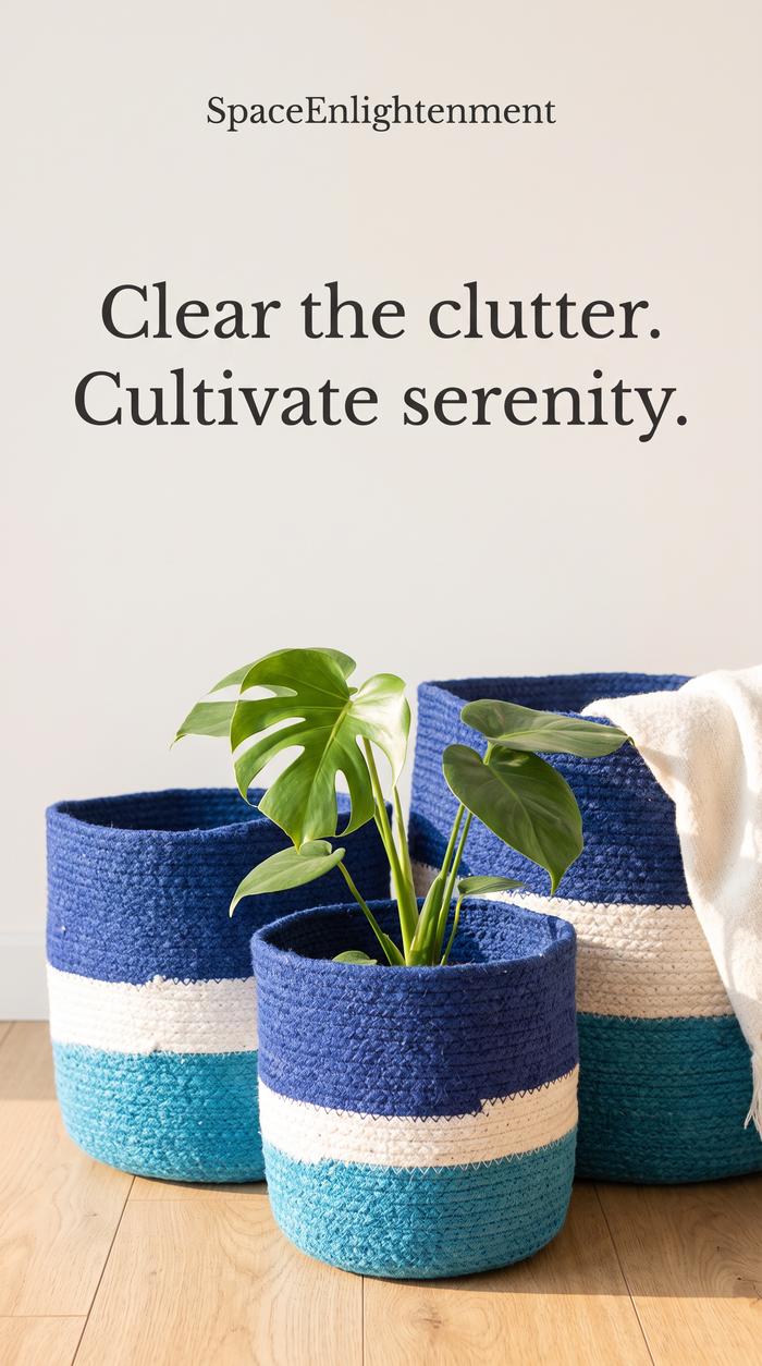 Handmade Baskets SET of 3 Jute Rope Blue & White Striped Design