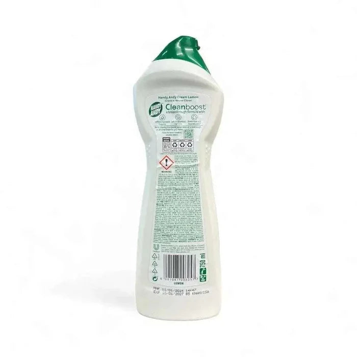 Handy Andy Cream Lemon 750ml bottle with lemon scent and Cleanboost technology for tough grease removal