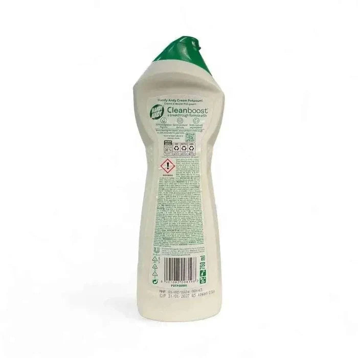 Handy Andy Cream Potpourri 750ml bottle with biodegradable fragrance and recycled plastic packaging
