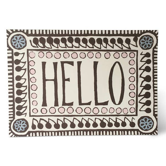 Decorative mat with 'HELLO' text and decorative border on a white background