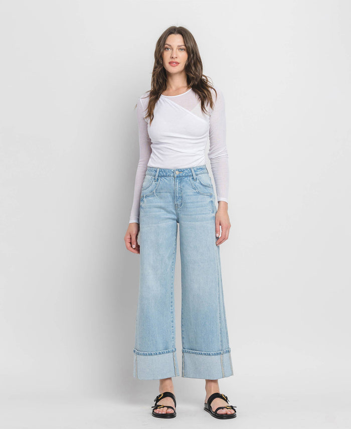 High Rise Cuffed Baggy Wide Leg