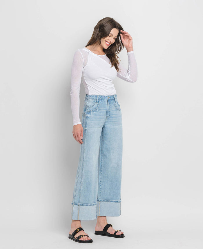 High Rise Cuffed Baggy Wide Leg