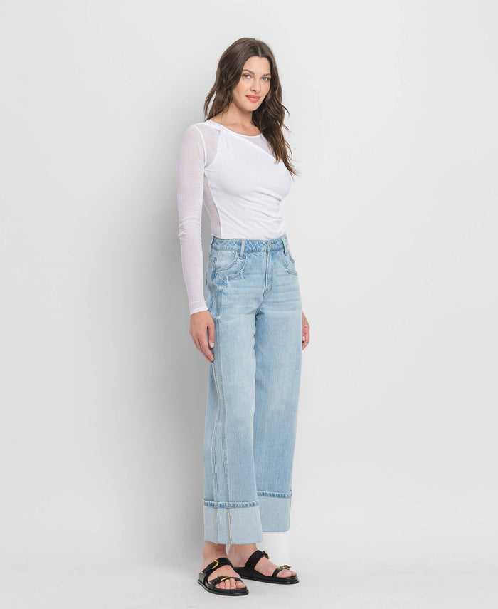 High Rise Cuffed Baggy Wide Leg
