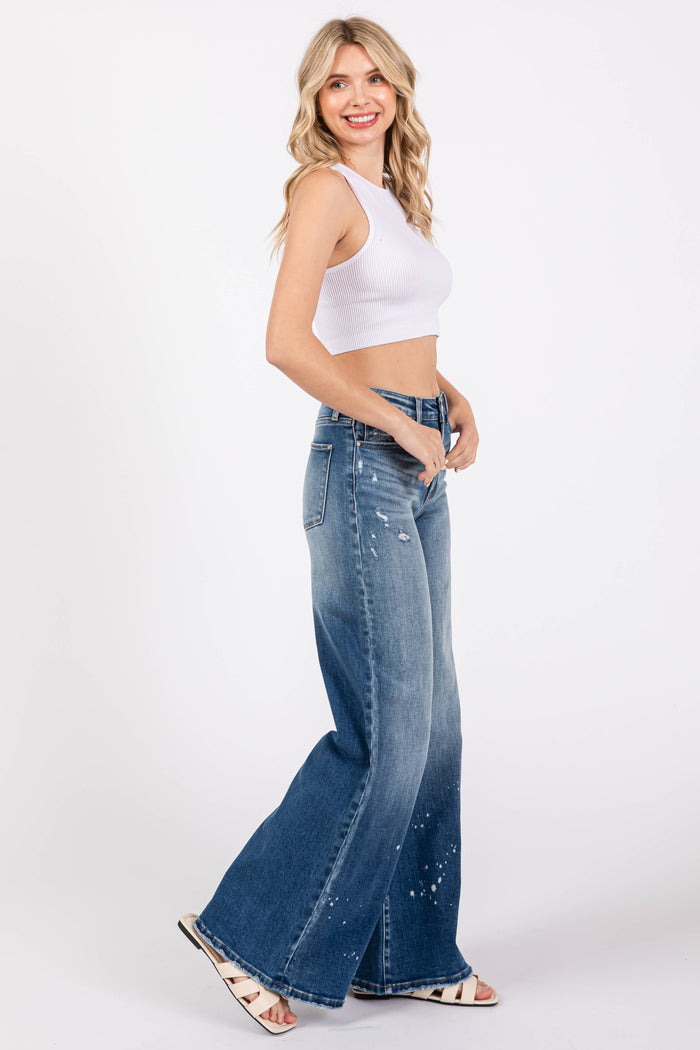 HIGH RISE STRETCH PALAZZO WIDE LEG JEANS