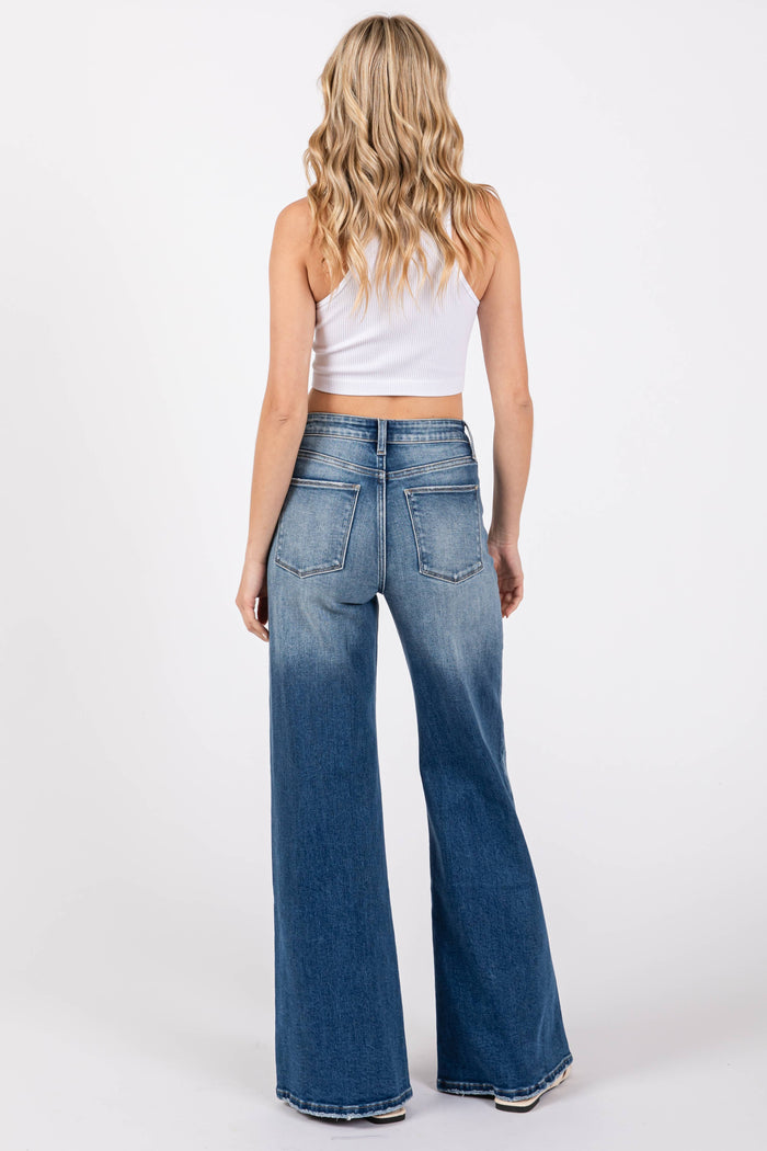 HIGH RISE STRETCH PALAZZO WIDE LEG JEANS