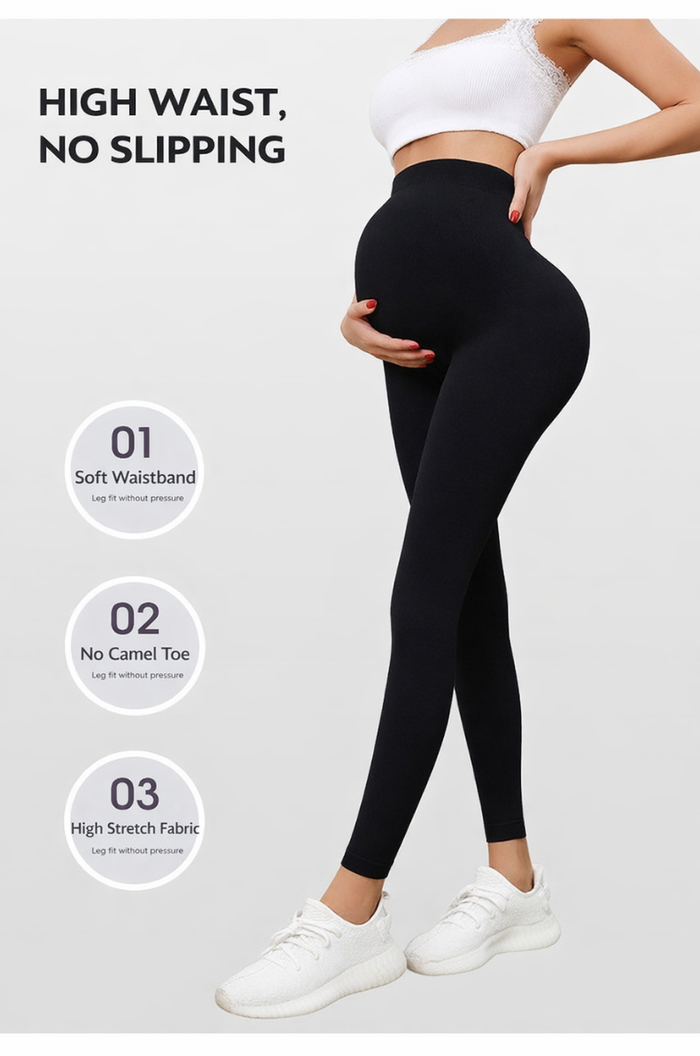 High Waist Maternity Seamless Leggings – Belly Support Butt Lift Yoga Pants