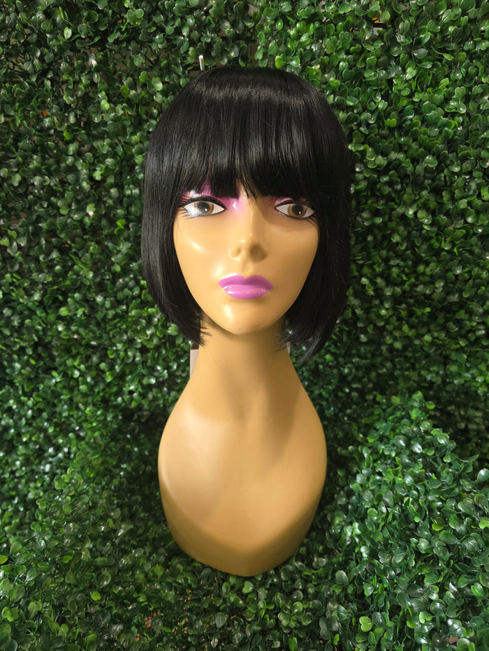 Human Hair Straight Bob Wig with Bang