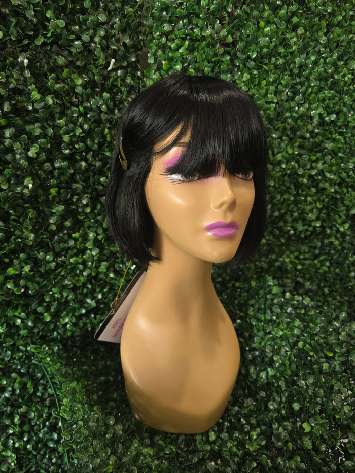 Human Hair Straight Bob Wig with Bang