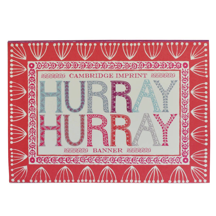 Decorative banner with 'Hurray Hurray' text on a red background