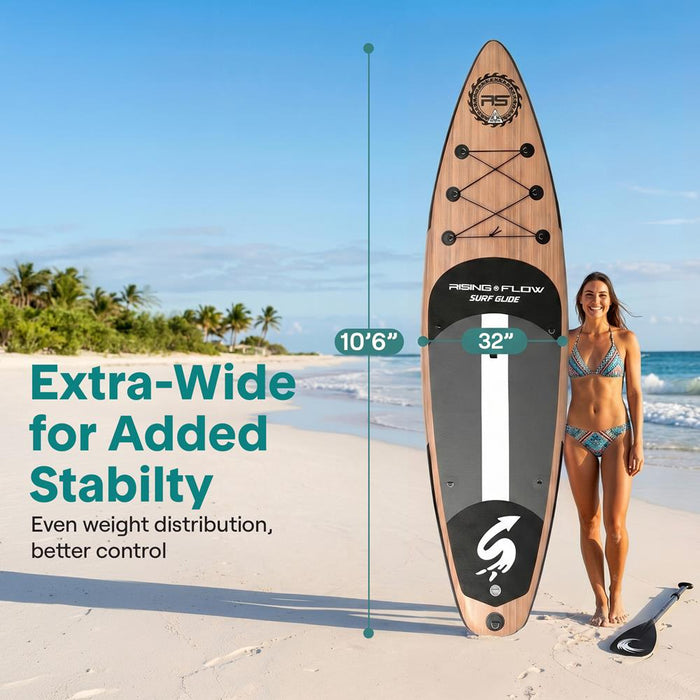 Inflatable Paddle Board - Stable Non-Slip Deck, 10'6", Wood Finish