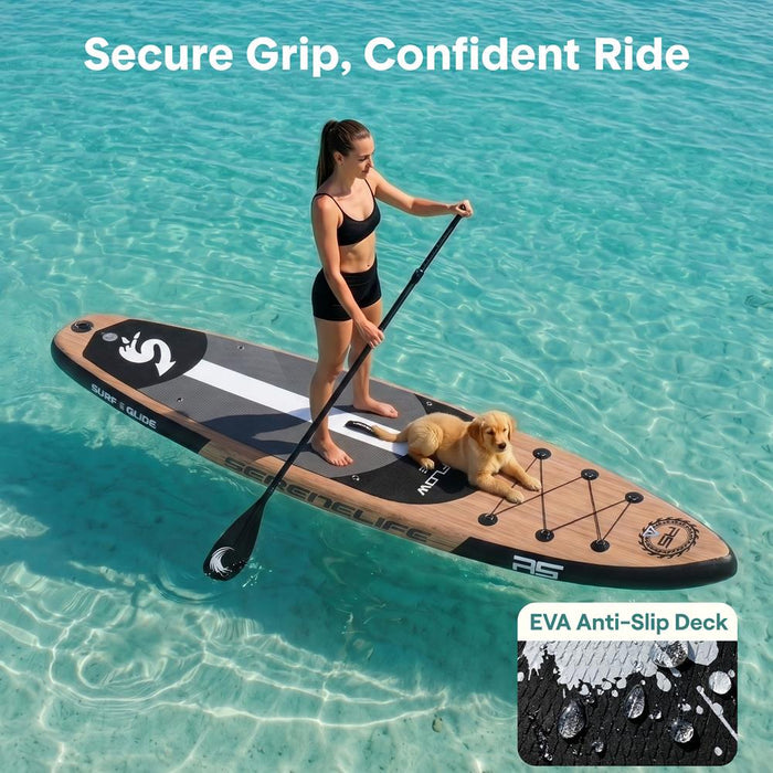Inflatable Paddle Board - Stable Non-Slip Deck, 10'6", Wood Finish