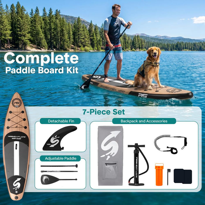 Inflatable Paddle Board - Stable Non-Slip Deck, 10'6", Wood Finish
